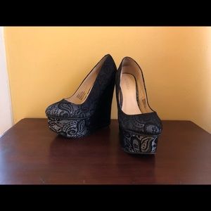Bakers Black Lace Wedges